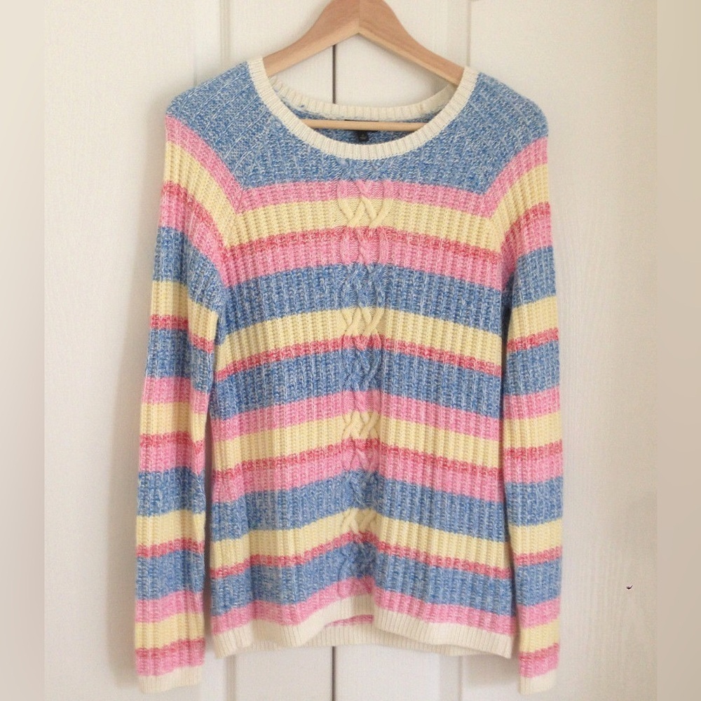 Talbots Pastel Striped Crew Neck Sweater
